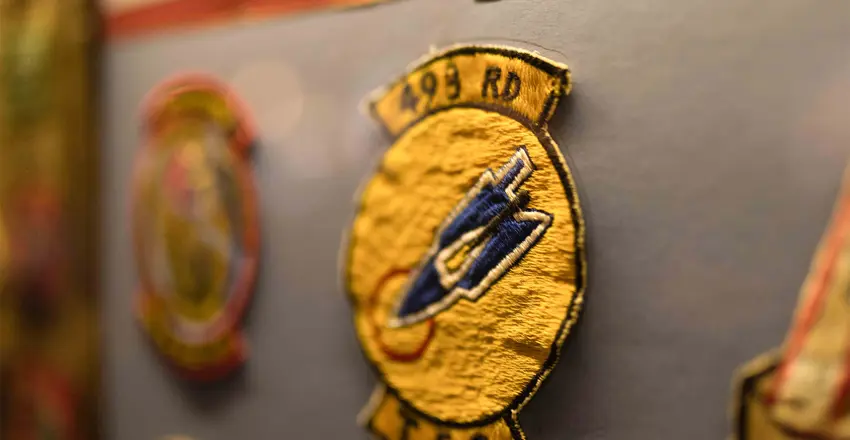 The Swan at Lavenham, Airmens Bar, Badges on wall (1)