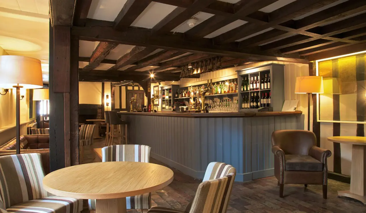 The Swan at Lavenham, airmens bar, table and chairs