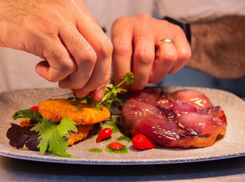 The Swan at Lavenham, Chef creating dish