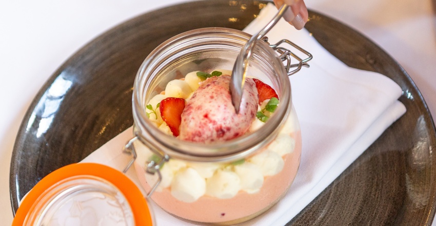 Strawberry Trifle dessert dish, Swan at Lavenham