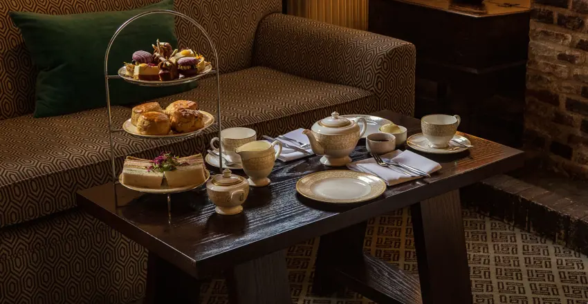 The Swan at Lavenham full afternoon tea spread in the lounge