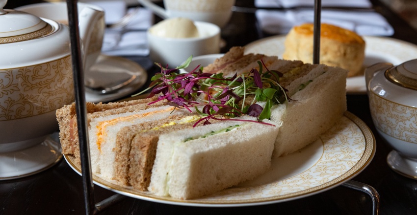 The Swan At Lavenham Afternoon Tea In Lounge Portrait Sandwiches Close Up