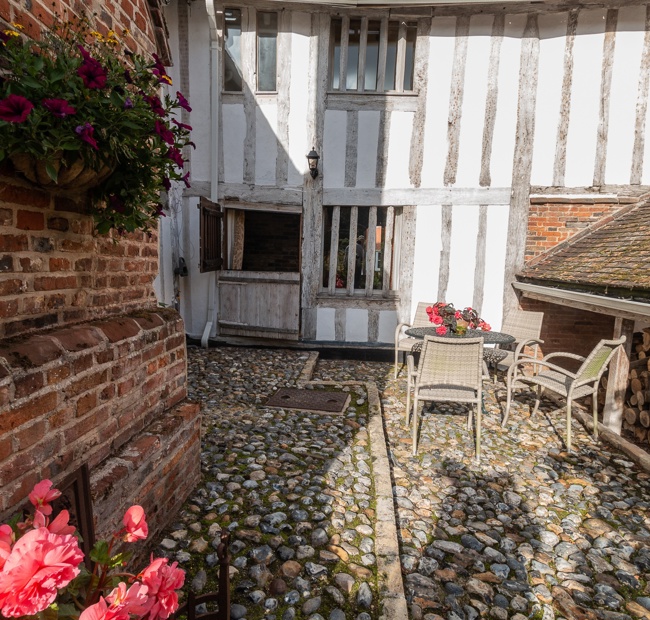 The Priory Suite Lavenham, private courtyard with garden furniture