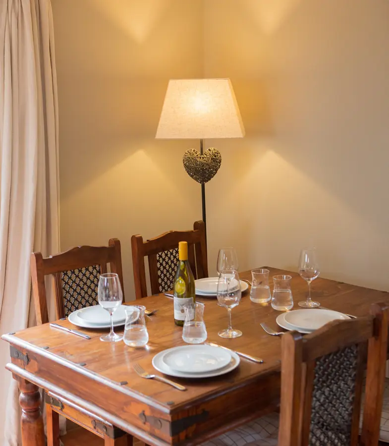 The Priory Dairy, Lavenham, self-catering, dining table laid.