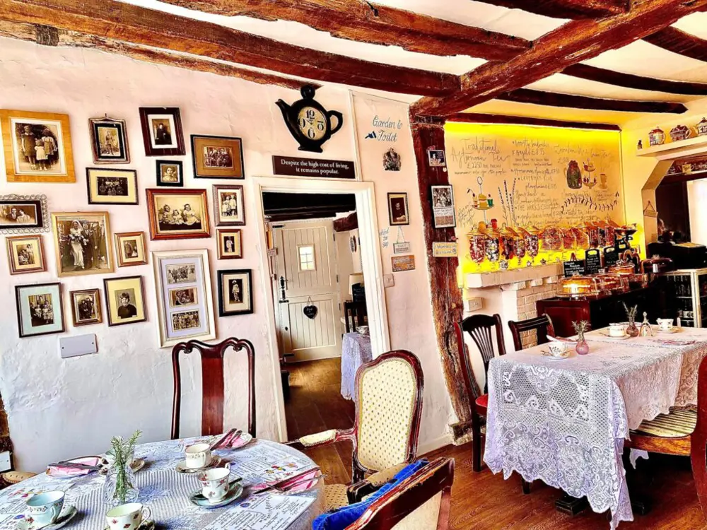 Lavenham Blue Tea Rooms gets its name from the cloth the village got rich on. It feels like sitting in someone’s front room.