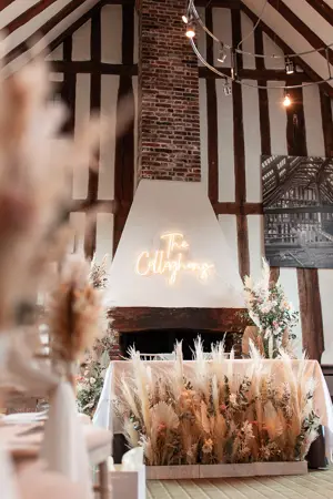Neon sign and top table decor in The Woolhall - Steve Harrowing Photography